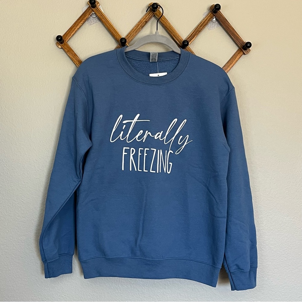 Literally Freezing Indigo Blue Crewneck Sweater Cozy Gift